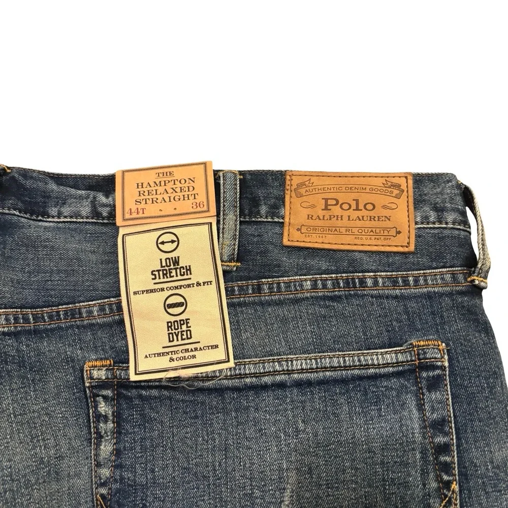 Polo Ralph Lauren Hampton Relaxed Straight Paint Splatter Jeans Mens 44Tx36 Blue